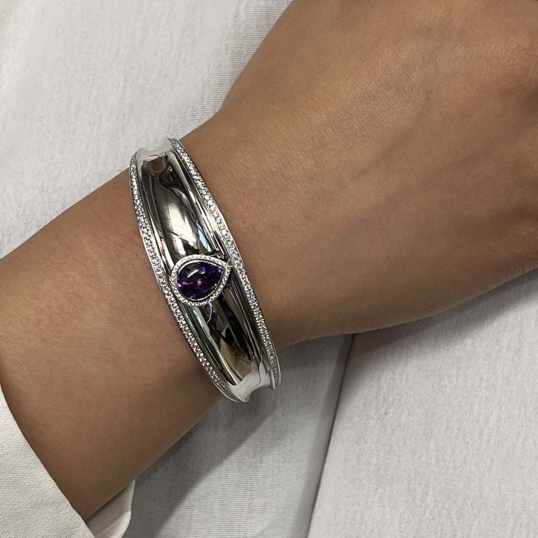Chopard Imperiale Cuff Bracelet 18K White Gold Amethyst Diamonds 3.81ctw - 5