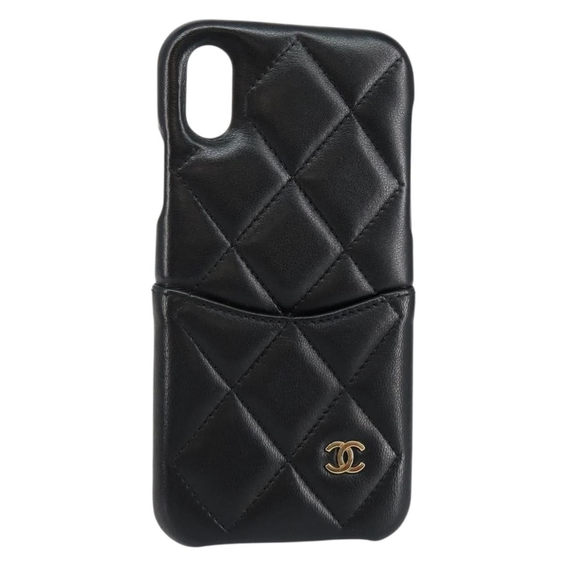 Black Lambskin iPhone Case by CHANEL Matelasse with CC Logo: Black Lambskin iPhone Case by CHANEL Matelasse with CC Logo This CHANEL Matelasse iPhone case is crafted from black lambskin leather, offering a luxurious and elegant accessory for your device. Made i