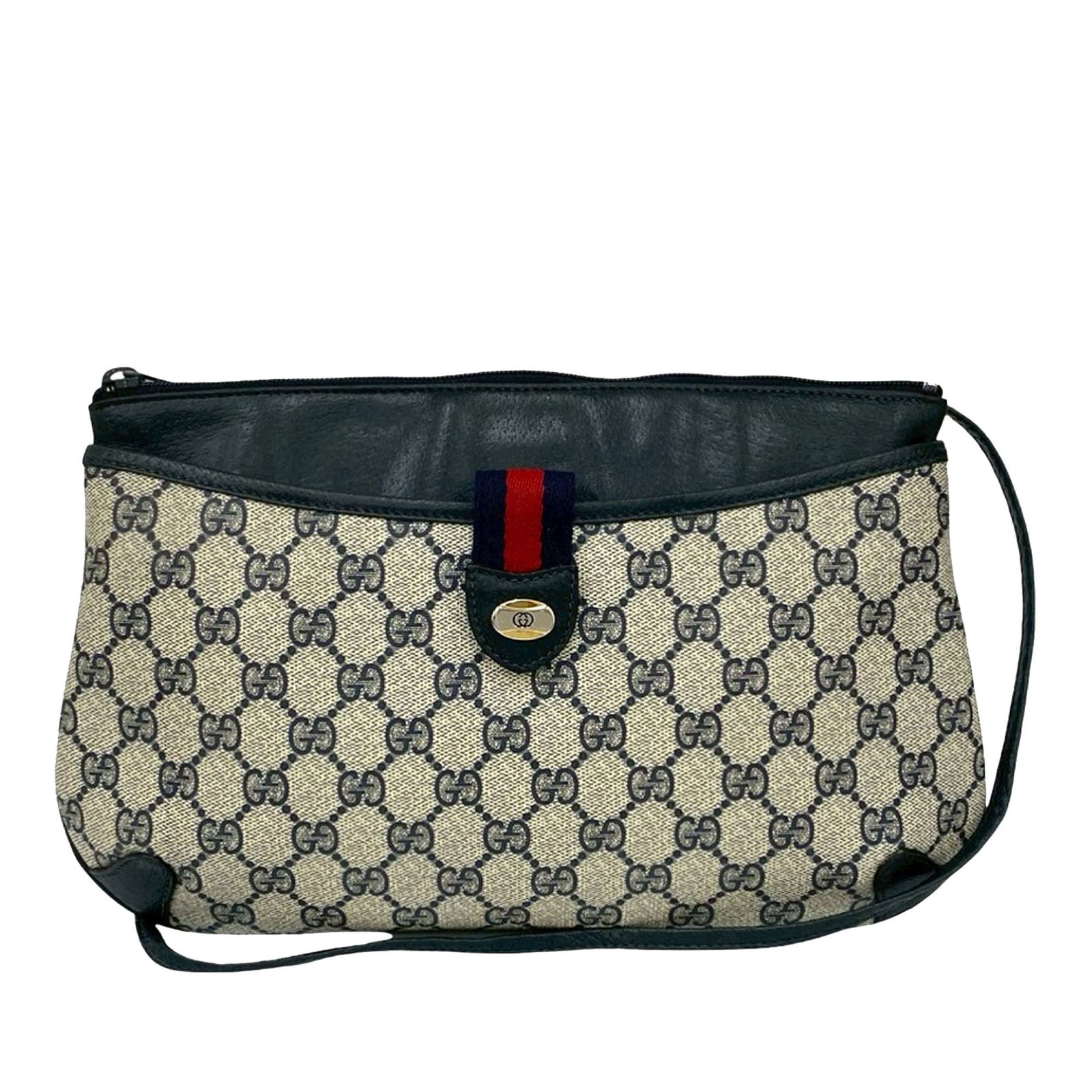 GG Supreme Web Brown Coated Canvas Crossbody Bag with Leather Trim by Gucci: GG Supreme Web Brown Coated Canvas Crossbody Bag with Leather Trim by Gucci This Gucci GG Supreme Web Crossbody bag features a coated canvas body with the iconic web detail and leather trim. It is des
