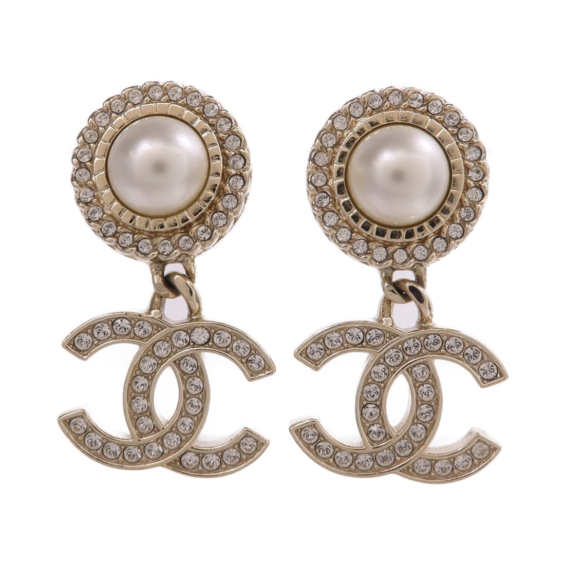 Chanel Gold Tone Pierced Earrings with CC Logo Design (1 of 8)