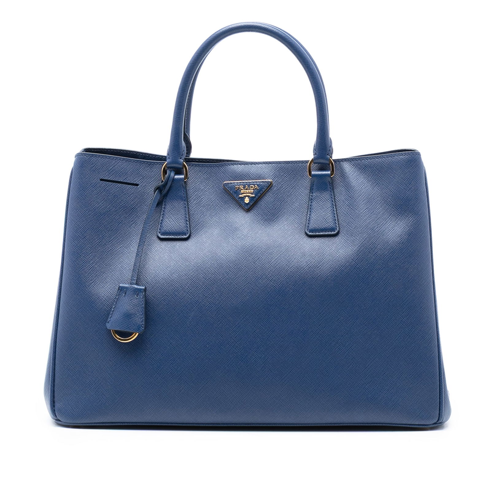 Prada Galleria Tote Large Saffiano Leather Blue Bag: Prada Galleria Tote Large Saffiano Leather Blue Bag This Prada Large Saffiano Lux Galleria Tote features a blue saffiano leather body with rolled handles and an open top secured by a magnetic snap clo
