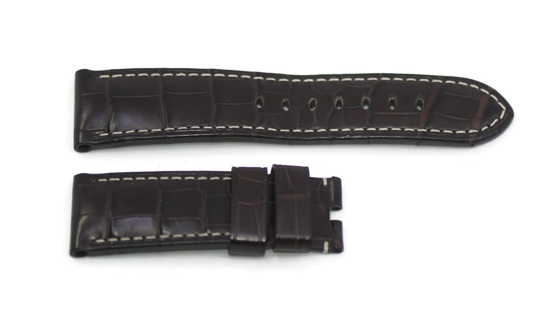 Panerai Authentic Brown Leather Watch Strap 24mm: Panerai Authentic Brown Leather Watch Strap 24mm This Panerai wristwatch band combines style and comfort with its rich brown leather construction. Designed for a perfect fit, the strap features a widt