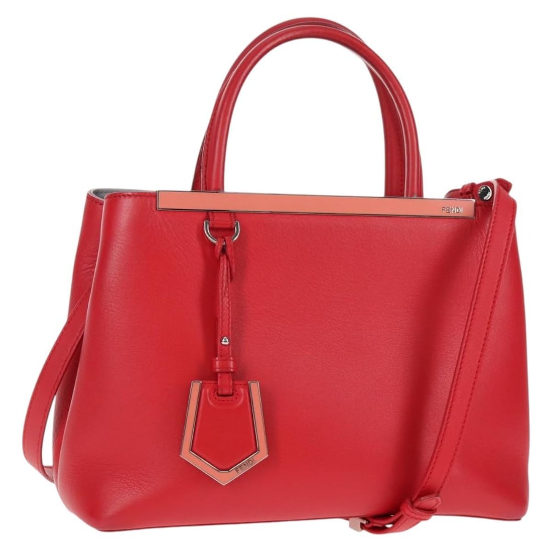 Fendi 2Jours Red Leather Handbag 26cm x 19cm x 13cm (1 of 18)