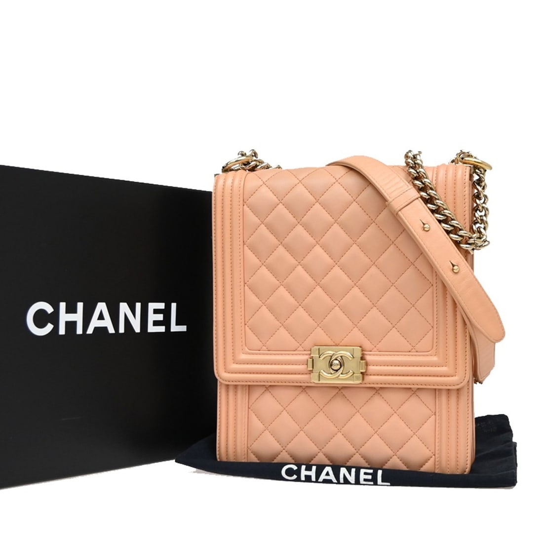 Chanel Pink Quilted Lambskin North South Boy Flap Shoulder Bag (1 of 18)