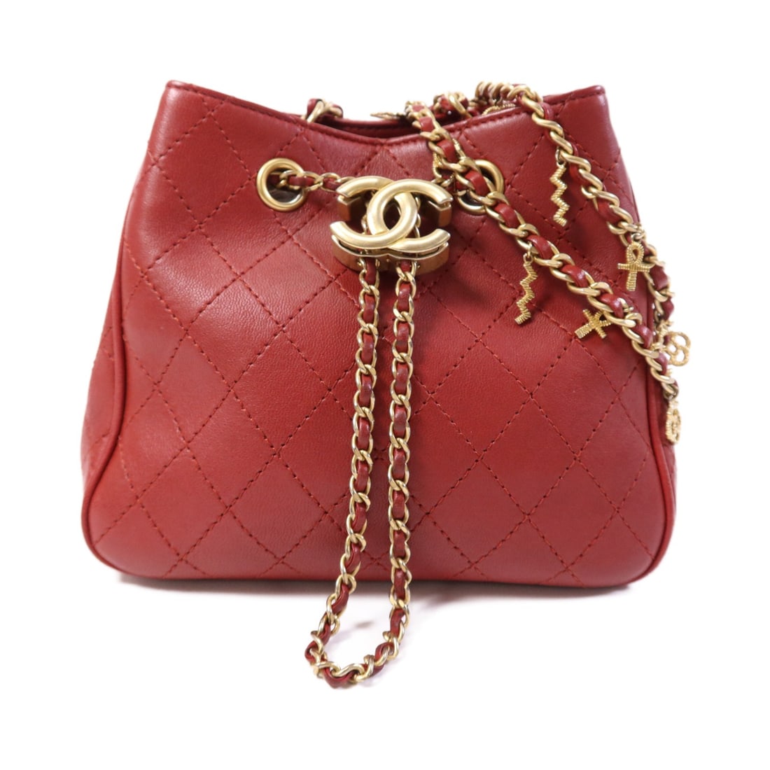 Red Calfskin CHANEL Egyptian Amulet Shoulder Bag with Gold Tone CC AS0829 (1 of 13)
