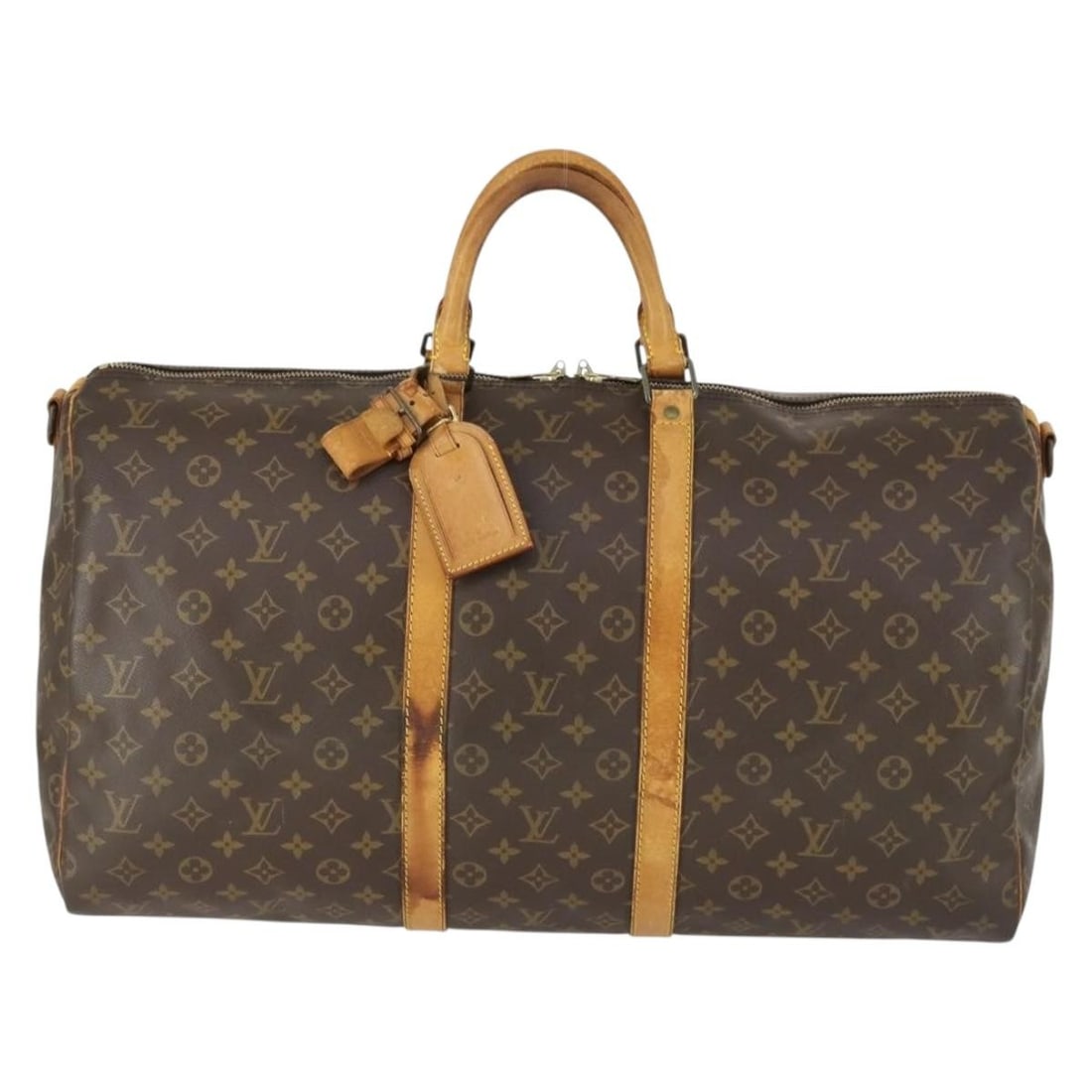 Monogram Canvas Louis Vuitton Keepall 55cm Travel Duffel Bag: Monogram Canvas Louis Vuitton Keepall 55cm Travel Duffel Bag This Louis Vuitton Keepall Bandouliere bag features the iconic Monogram canvas in a unisex design. The bag measures 55cm x 27cm x 25cm and