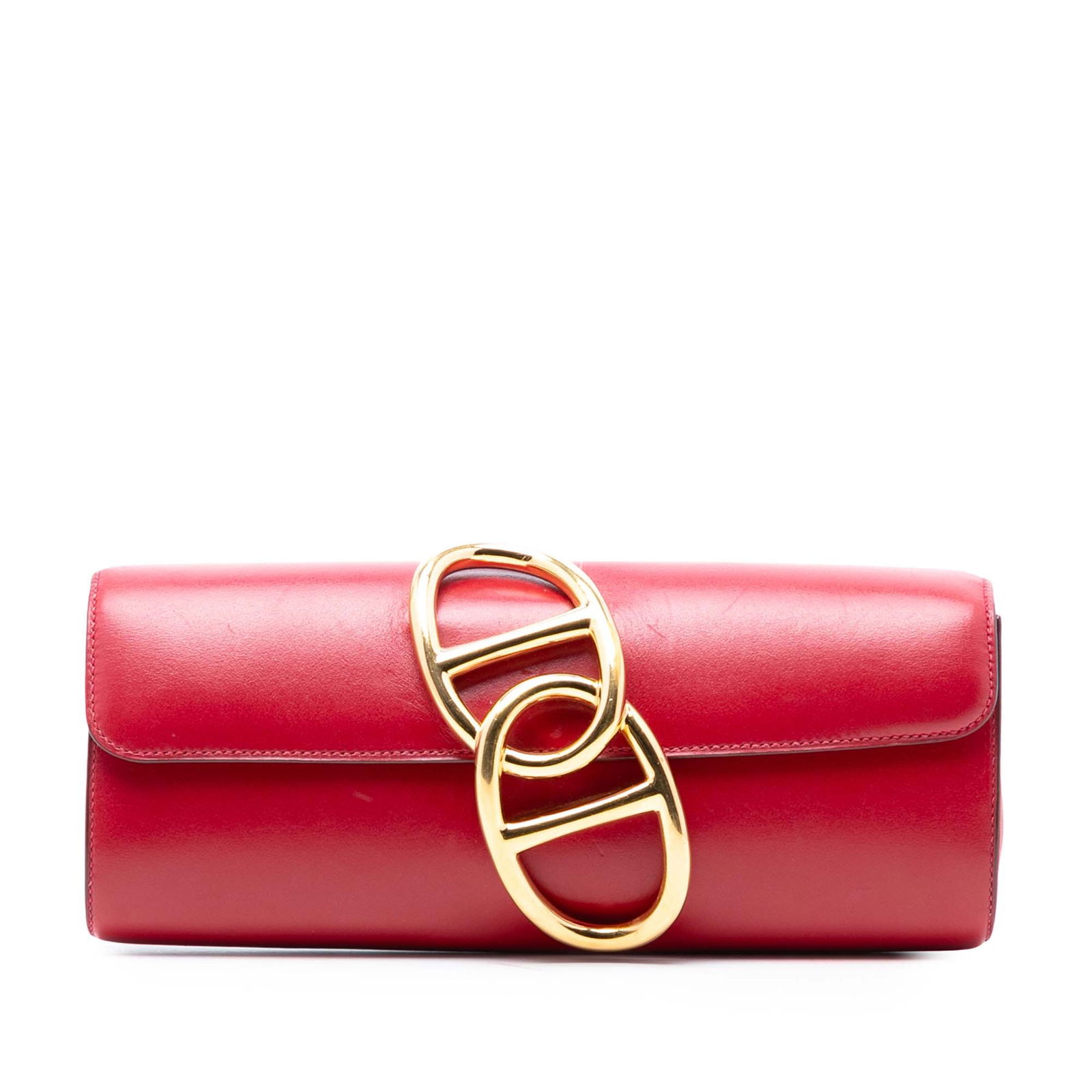 Hermes Rouge Vif Tadelakt Leather Egee Clutch Bag France (1 of 7)
