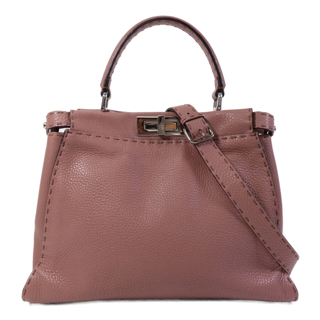 Fendi Peekaboo Medium Pink Calfskin Leather Shoulder Bag Silver Hardware: Fendi Peekaboo Medium Pink Calfskin Leather Shoulder Bag Silver Hardware This FENDI Peekaboo Medium 2 Way Shoulder Bag is crafted from pink calfskin leather and features a versatile design that can be