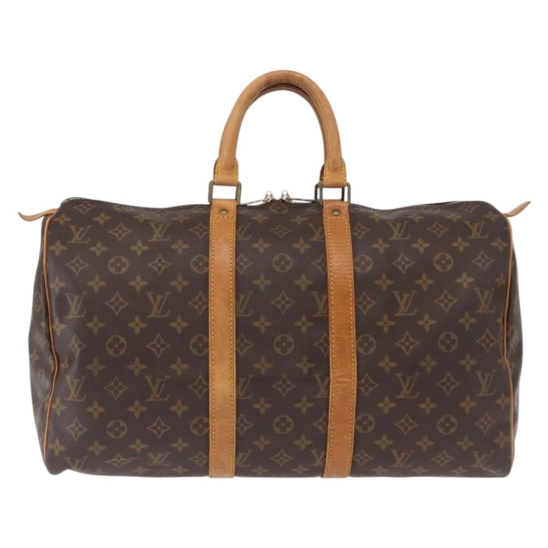 Unisex Louis Vuitton Monogram Canvas Keepall Bag 45cm: Unisex Louis Vuitton Monogram Canvas Keepall Bag 45cm Louis Vuitton Keepall Bag crafted from brown monogram canvas designed for unisex use. This spacious travel bag features a classic design with leat