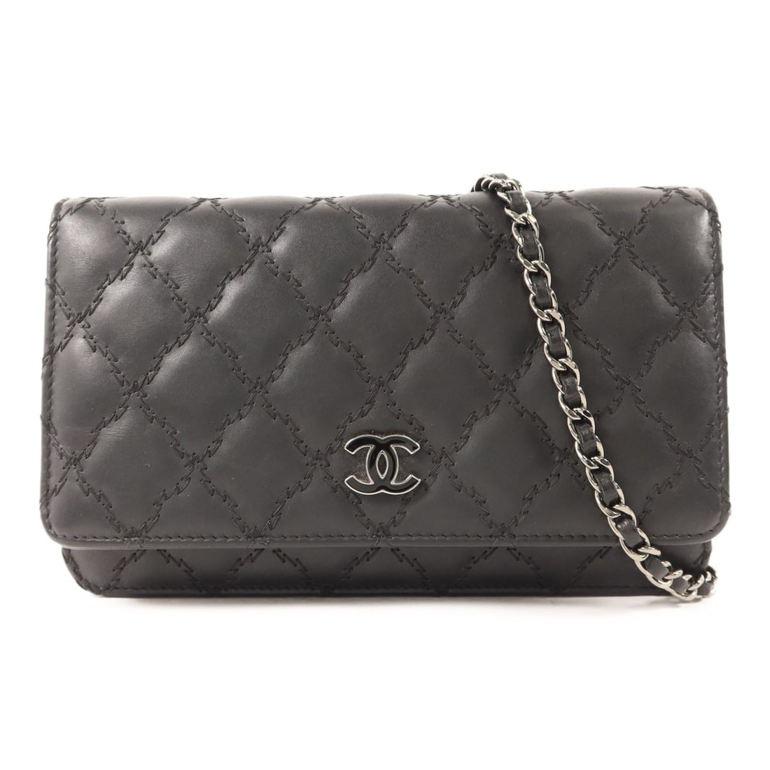 Black Calfskin CHANEL Wallet On Chain Shoulder Bag Model A69100 SHW (1 of 17)