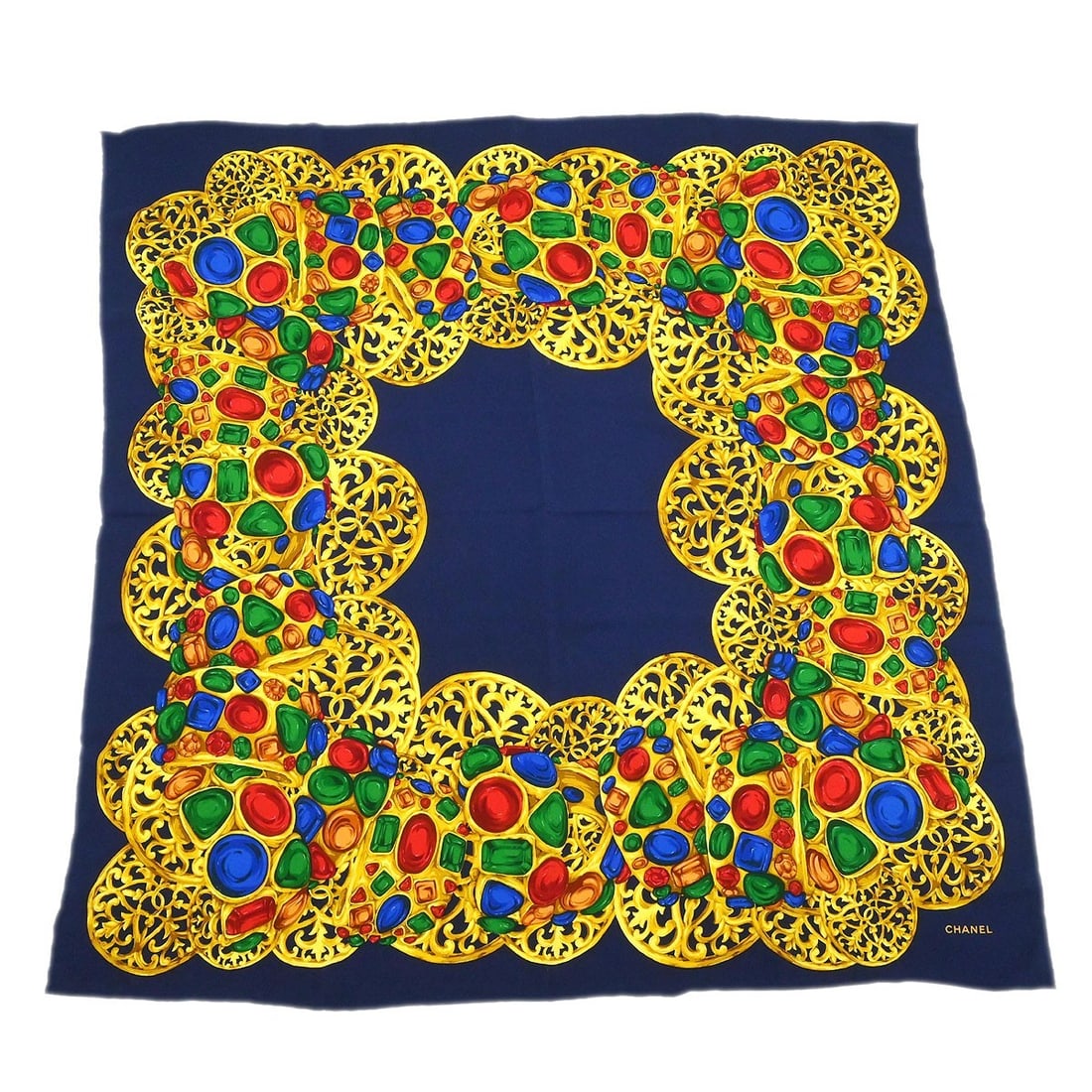 Chanel Small Blue Scarf Made in Italy: Chanel Small Blue Scarf Made in Italy This Chanel navy scarf features a classic blue color and is crafted in Italy. The scarf is in very good condition, making it a stylish and versatile accessory. Sp