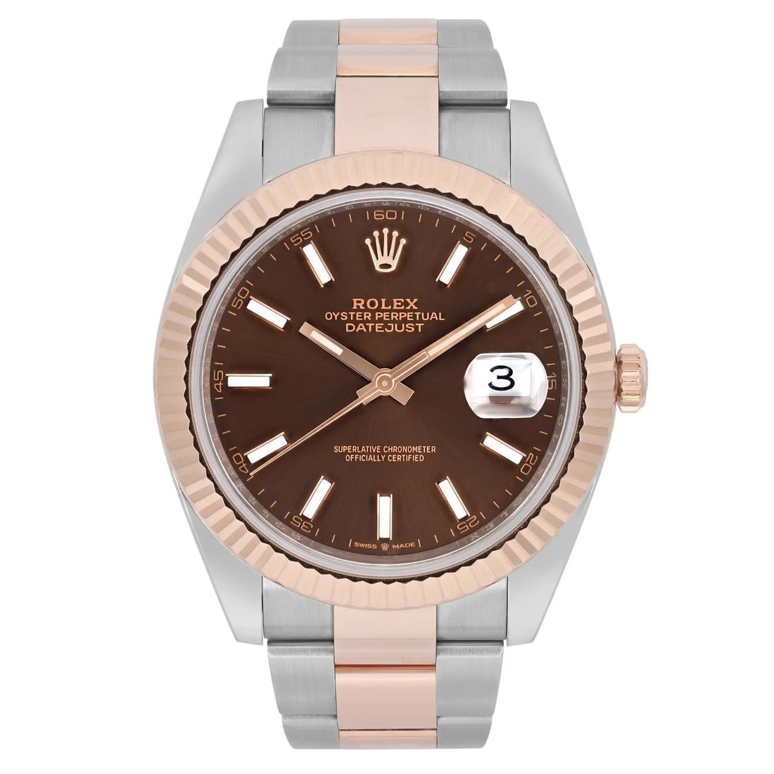 Rolex Datejust 41 18K Rose Gold Steel Chocolate Dial Mens Watch 126331: Rolex Datejust 41 18K Rose Gold Steel Chocolate Dial Mens Watch 126331 The Rolex Datejust 41 is a luxurious wristwatch that combines elegance and functionality. Crafted from 18K rose gold and stainles