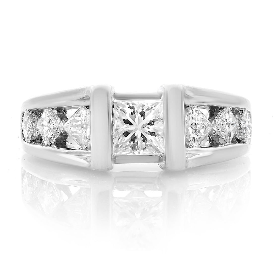 Elegant Handmade Princess Cut Diamond Engagement Ring 2.61Cttw in 14K White Gold (1 of 6)