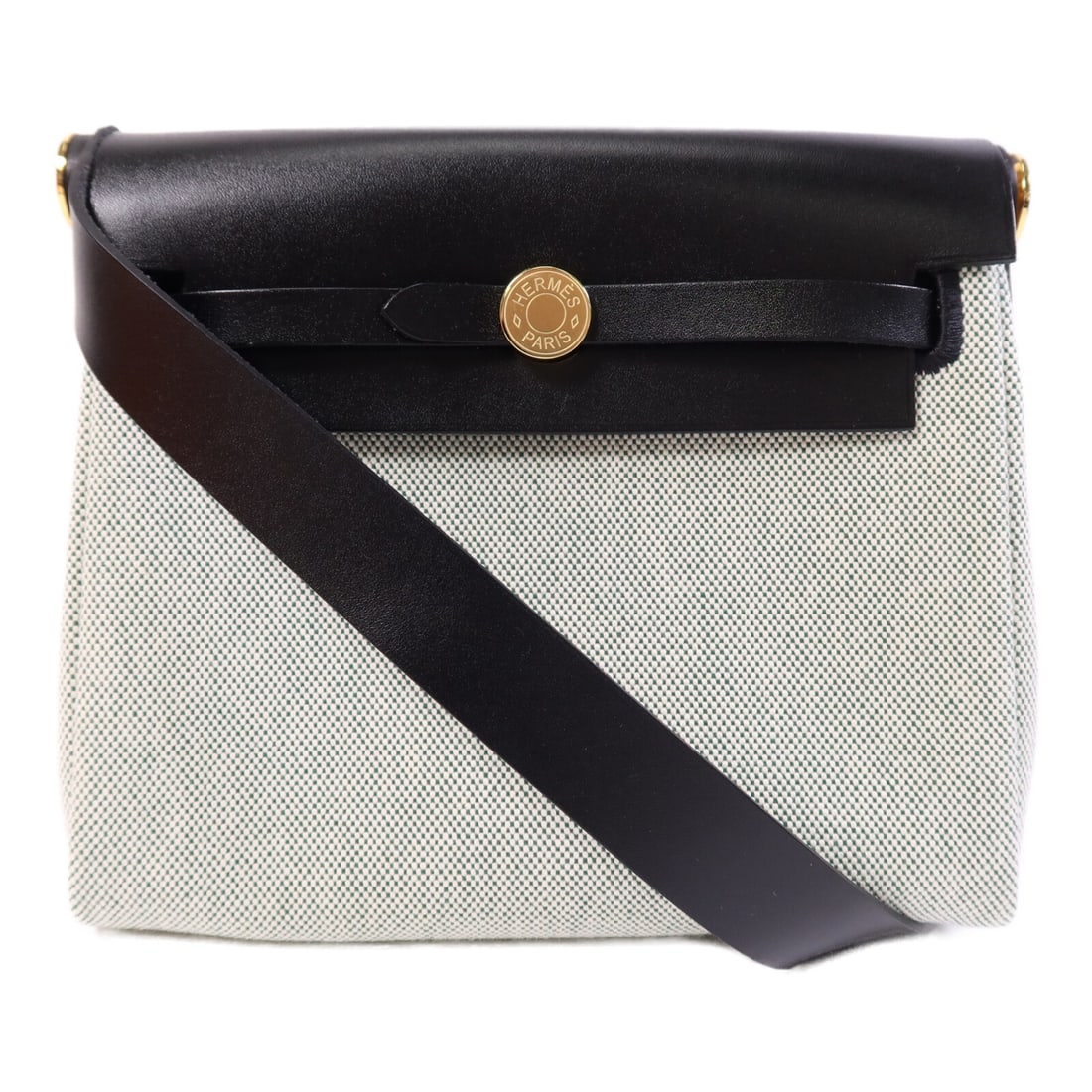 Mini Herbag Shoulder Bag by Hermes in Black Canvas with Gold Hardware (1 of 14)