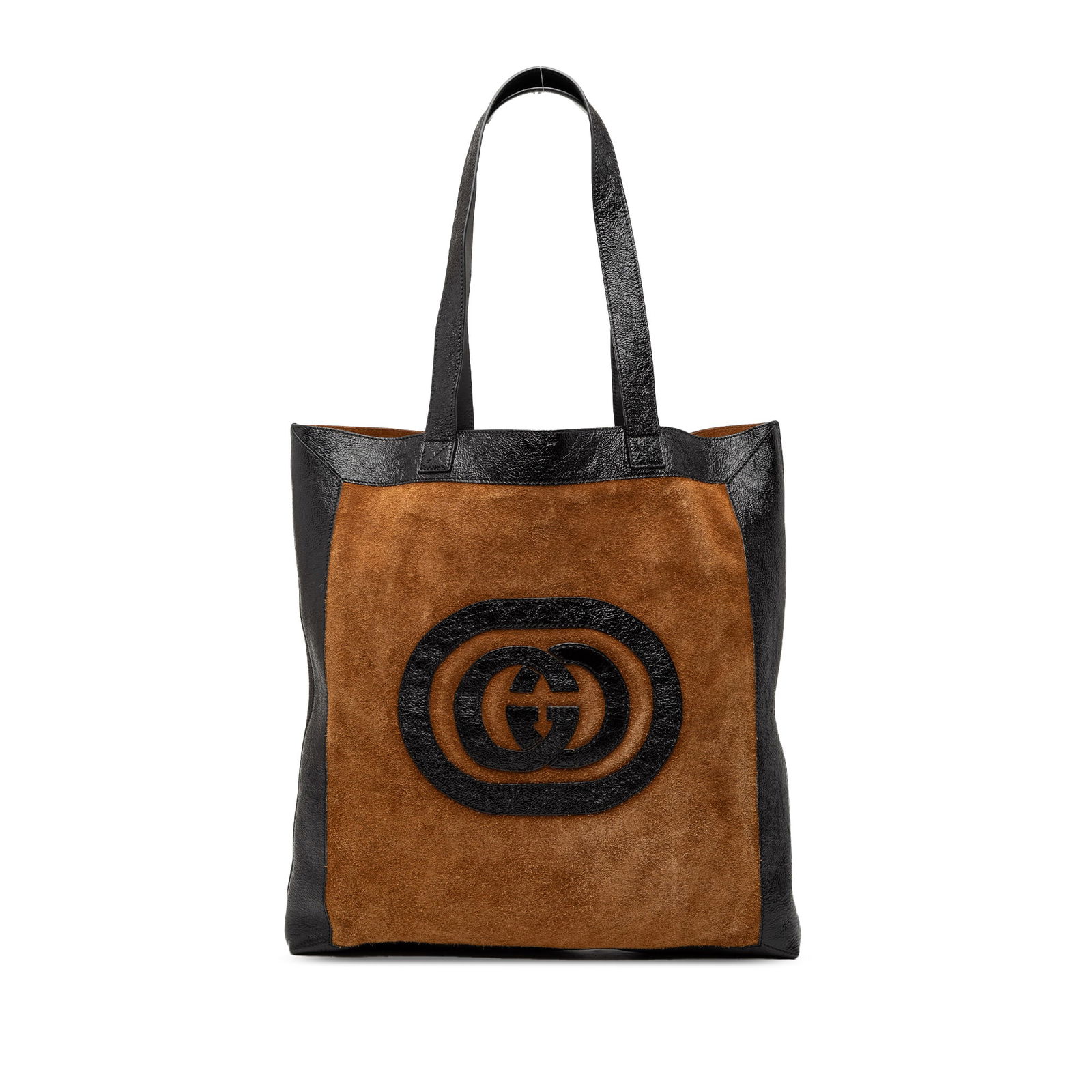 Gucci Ophidia Large Brown Suede Tote Bag with Leather Trim: Gucci Ophidia Large Brown Suede Tote Bag with Leather Trim This Gucci Large Ophidia tote bag features a brown suede body with leather trim, complemented by flat leather handles. The open top design pr