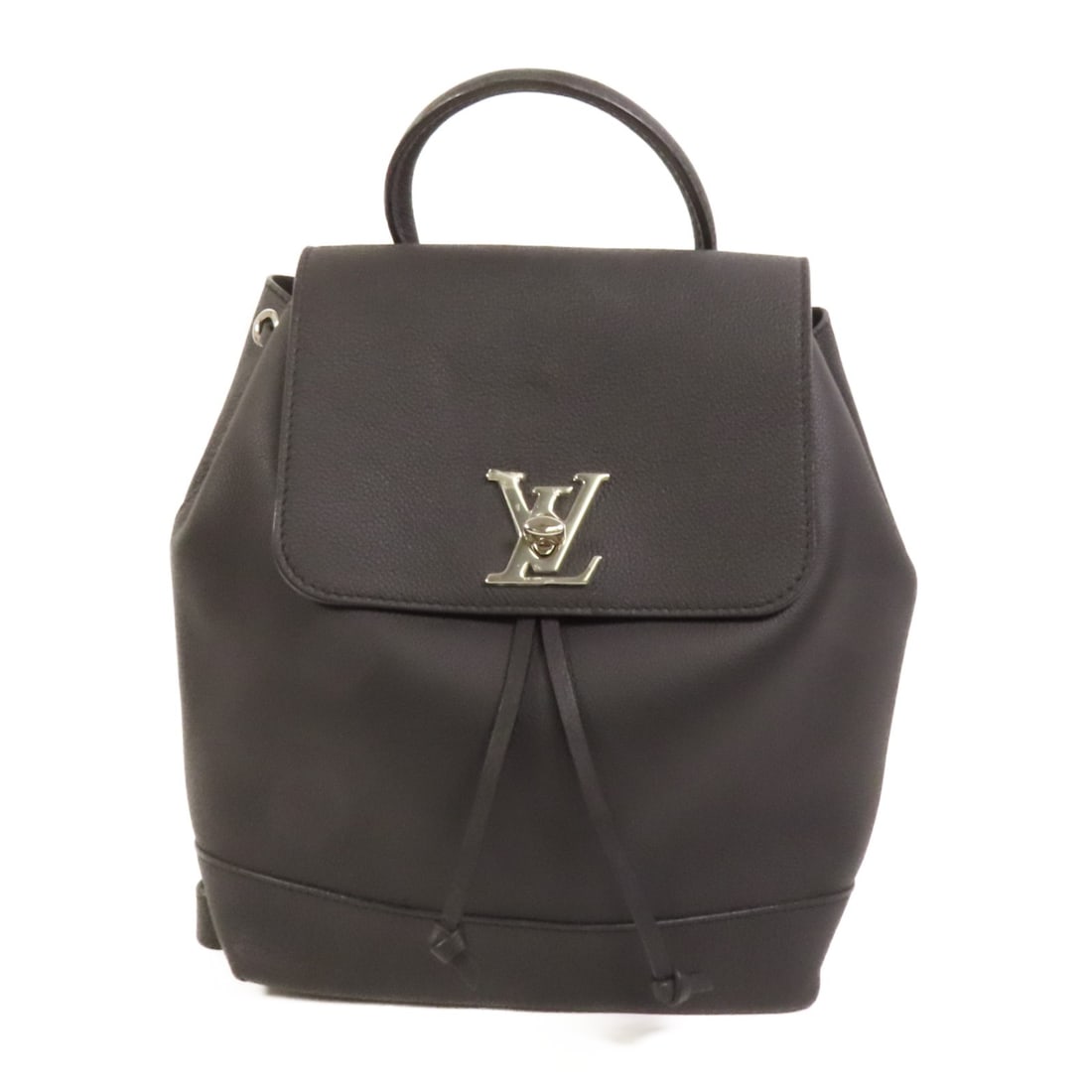 Louis Vuitton Lock Me Black Calfskin Backpack M41815 Silver Hardware: Louis Vuitton Lock Me Black Calfskin Backpack M41815 Silver Hardware This Louis Vuitton Lock Me backpack features black calfskin leather and silver-tone hardware. The rucksack backpack has a classic d