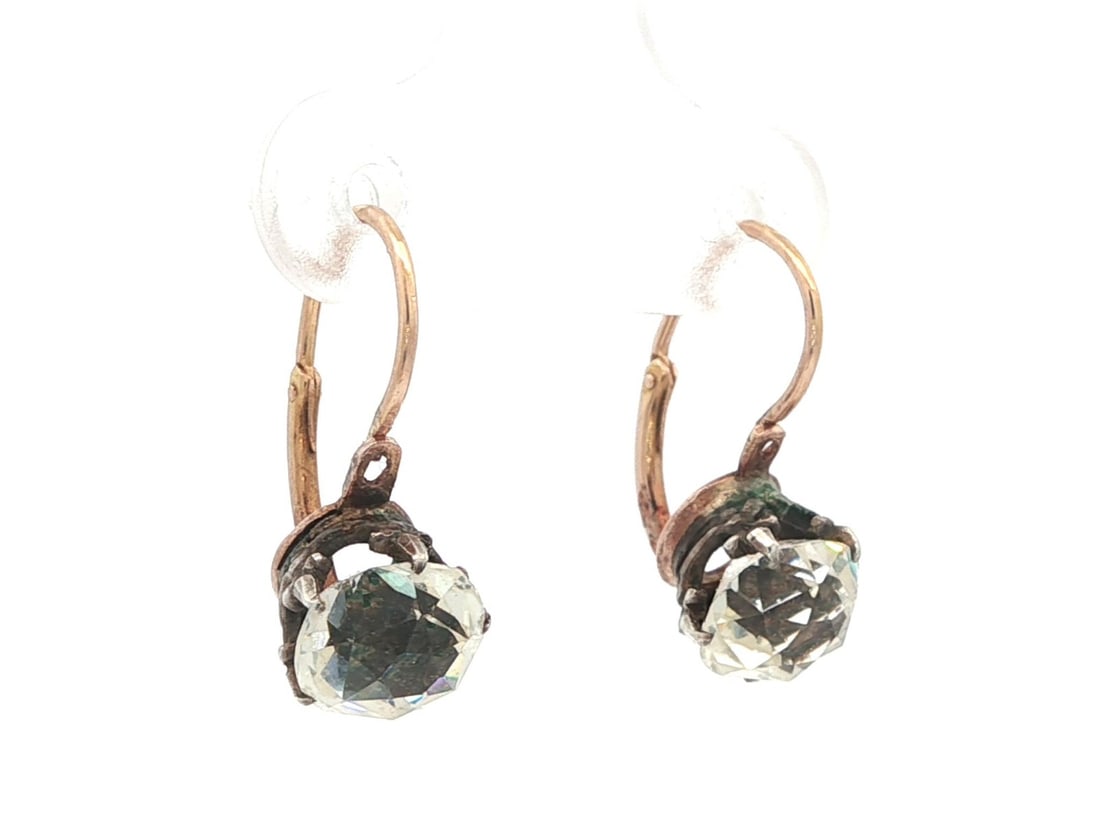 Antique Victorian 18k Gold Silver Paste Drop Earrings: Antique Victorian 18k Gold Silver Paste Drop Earrings Discover the elegance of these Antique Victorian earrings, expertly crafted from solid 18k yellow gold with a silver top. These dangle/drop earrin