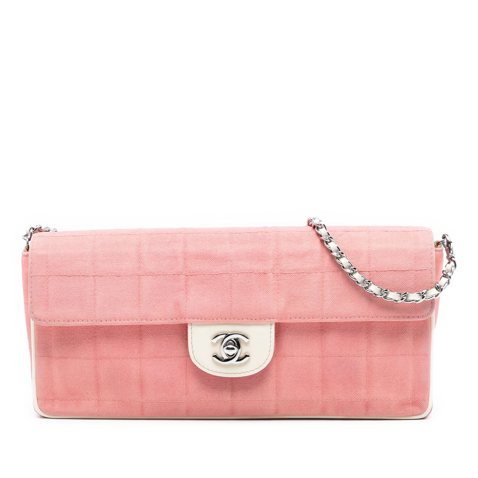 Chanel Pink Chocolate Bar Canvas East West Quilted Flap Shoulder Bag (1 of 7)