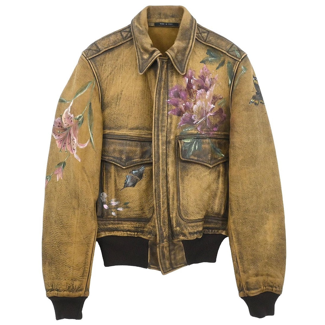 Brown Leather Collared Jacket by Gucci with Zip Closure Size IT 46: Brown Leather Collared Jacket by Gucci with Zip Closure Size IT 46 This Gucci zip-up jacket is crafted from brown leather and features a mid-length, collared design. Designed for casual occasions, it