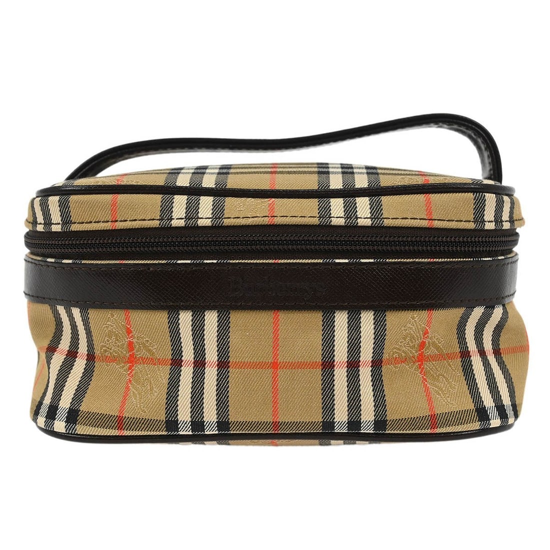 Burberrys Beige House Check Top Handle Handbag with Silver Hardware: Burberrys Beige House Check Top Handle Handbag with Silver Hardware This Burberrys Beige House Check Vanity Handbag is a stylish accessory designed for casual occasions. The bag features a small size