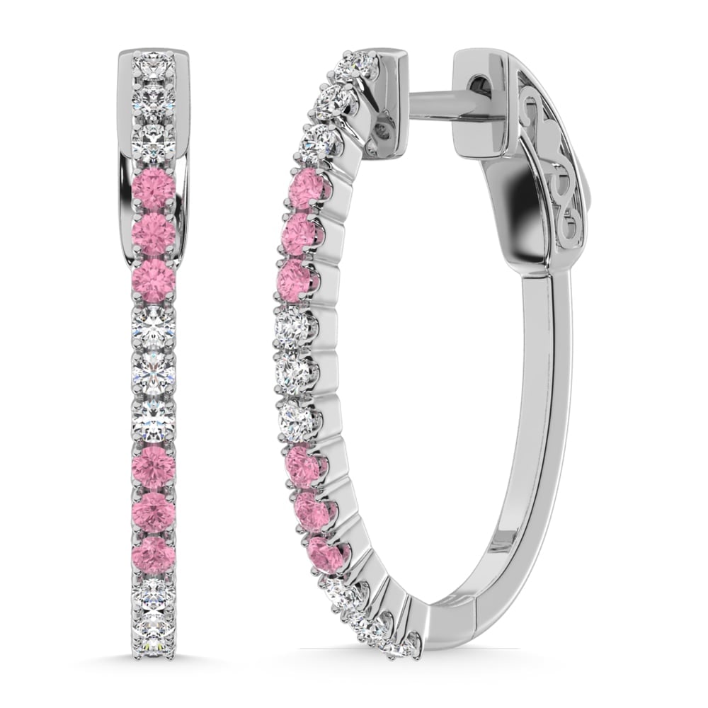 14K White Gold Lab Grown White and Pink Diamond 5/8 Ct.Tw. Earrings: 14K White Gold Lab Grown White and Pink Diamond 5/8 Ct.Tw. Earrings Designed in luminous 14K white gold, these earrings showcase 5/8 Ct.Tw. of white and pink lab grown diamonds for a graceful, romanti