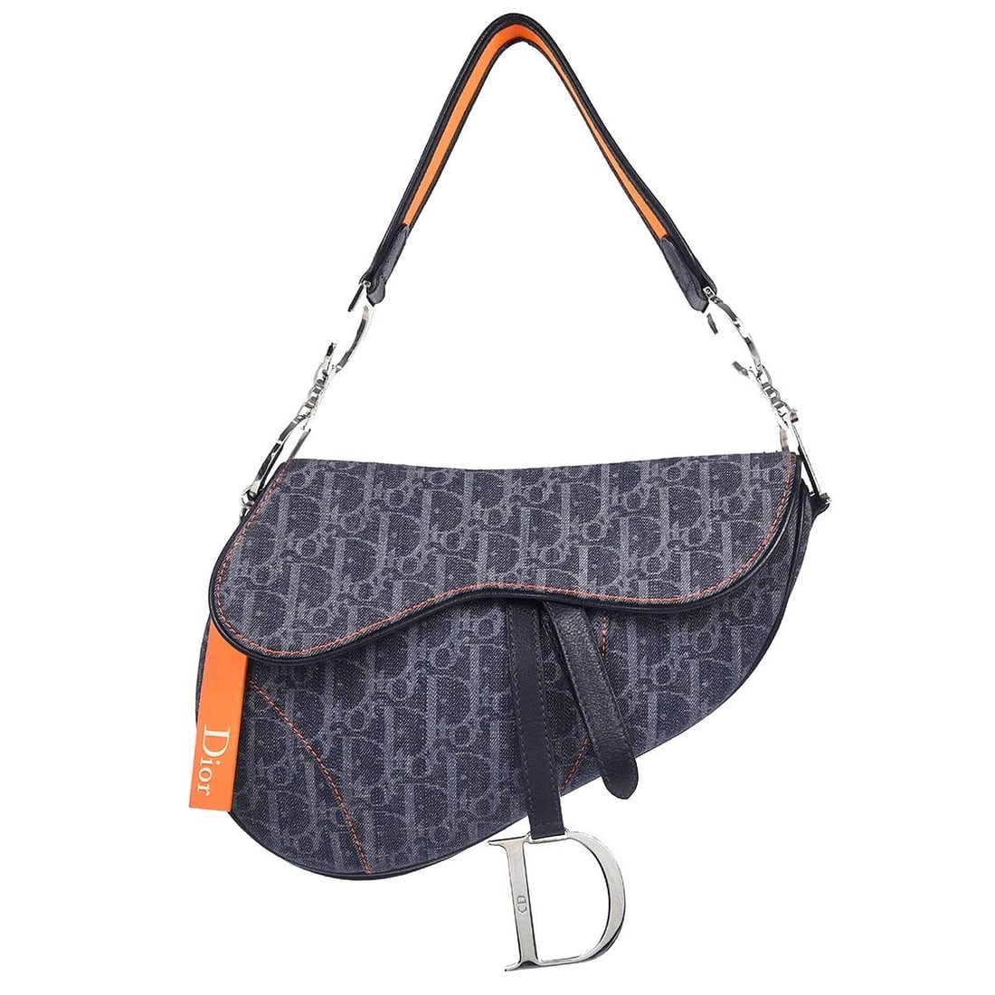 Dior Saddle Bag Navy Canvas and Leather Medium Shoulder Handbag 06-RU-0095: Dior Saddle Bag Navy Canvas and Leather Medium Shoulder Handbag 06-RU-0095 This Christian Dior Saddle handbag features a navy canvas and leather exterior with a medium size silhouette. Designed with a