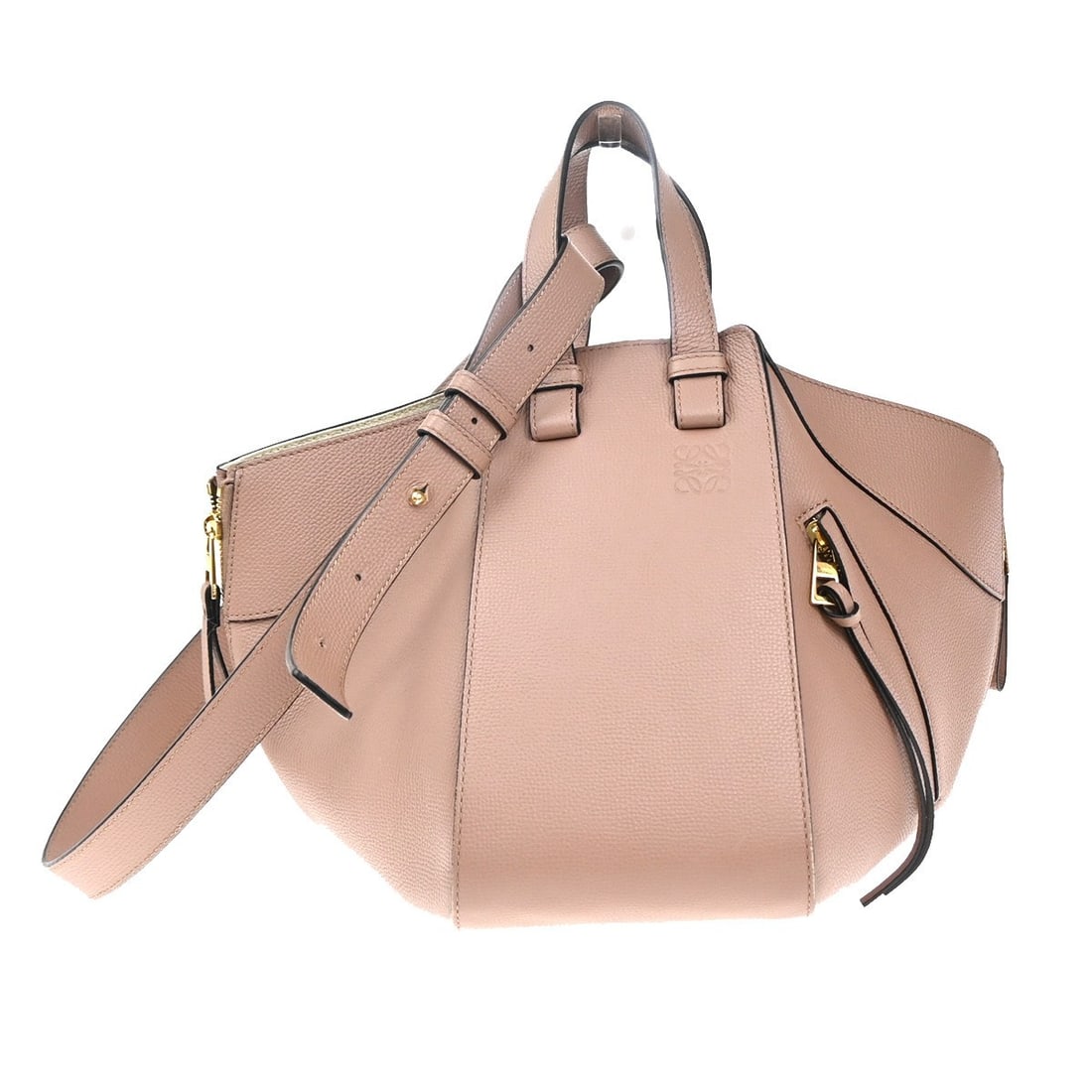 Beige Leather Loewe Hammock Shoulder Bag 34cm by 27cm by 29cm: Beige Leather Loewe Hammock Shoulder Bag 34cm by 27cm by 29cm This Loewe Hammock Bag is crafted from beige leather designed for women. It features a spacious and flexible silhouette suitable for every