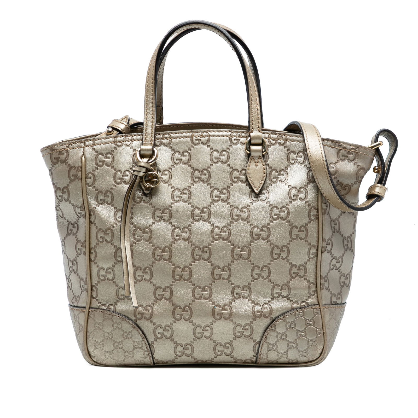 Gucci Small Guccissima Bree Satchel Gold Leather Bag: Gucci Small Guccissima Bree Satchel Gold Leather Bag This Small Guccissima Bree Satchel by Gucci showcases a luxurious embossed leather body in a stunning gold hue. It features flat leather handles al