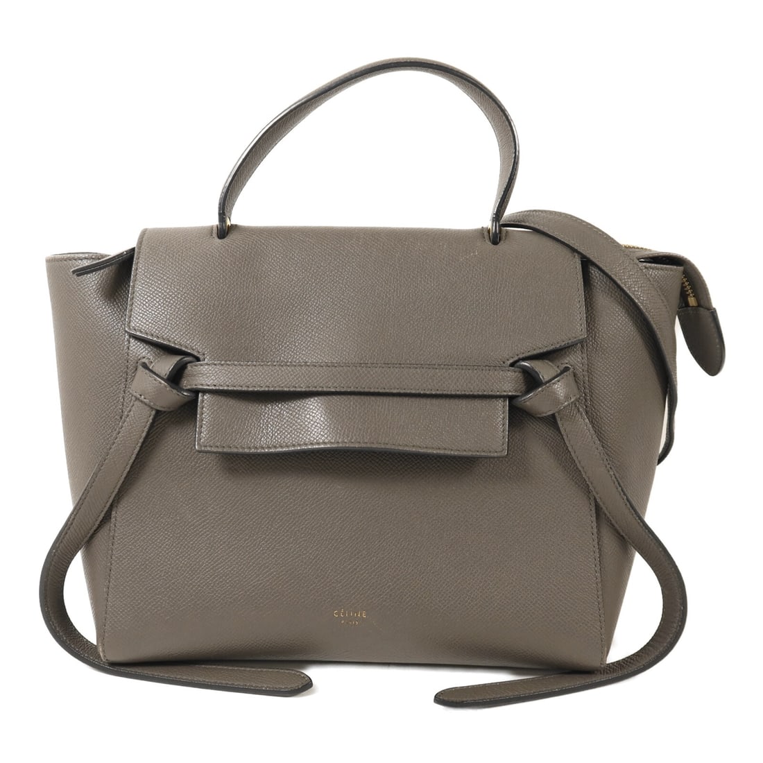 Celine Micro Belt Gray Calfskin Two Way Shoulder Bag with Gold Hardware: Celine Micro Belt Gray Calfskin Two Way Shoulder Bag with Gold Hardware This CELINE Micro Belt Bag features a versatile two-way design that can be worn as a shoulder bag. It is crafted from grey calfs