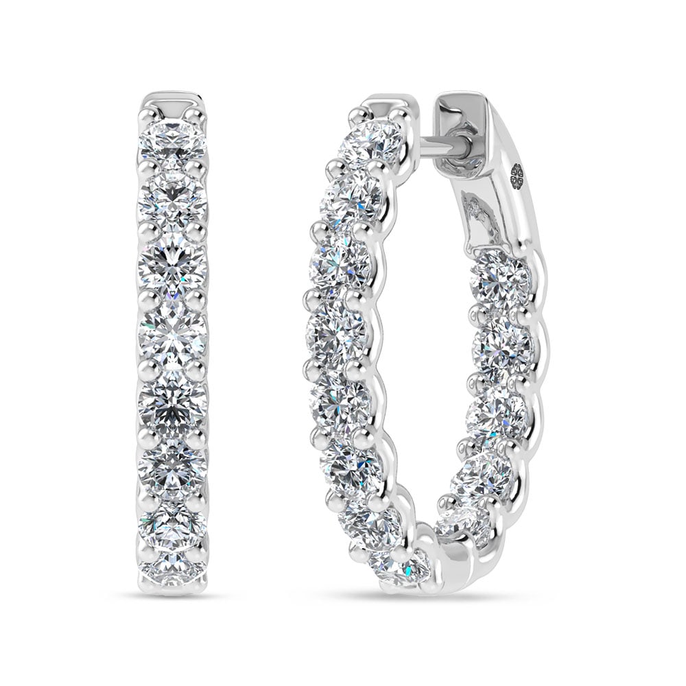10K White Gold 2 Ct.Tw. Lab Grown Diamond In and Our Hoop Earrings: 10K White Gold 2 Ct.Tw. Lab Grown Diamond In and Our Hoop Earrings Elegant 10K white gold hoops featuring 2 Ct.Tw. lab-grown diamonds in an in-and-out setting for refined sparkle. 10k White Gold Stone