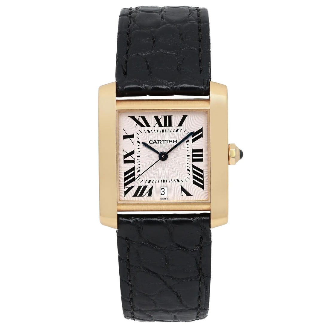 Cartier Tank Francaise 18K Gold Automatic Watch Silver Dial W5000156: Cartier Tank Francaise 18K Gold Automatic Watch Silver Dial W5000156 This Cartier Tank Francaise wristwatch combines luxury and functionality, featuring an 18K yellow gold case and a striking silver d