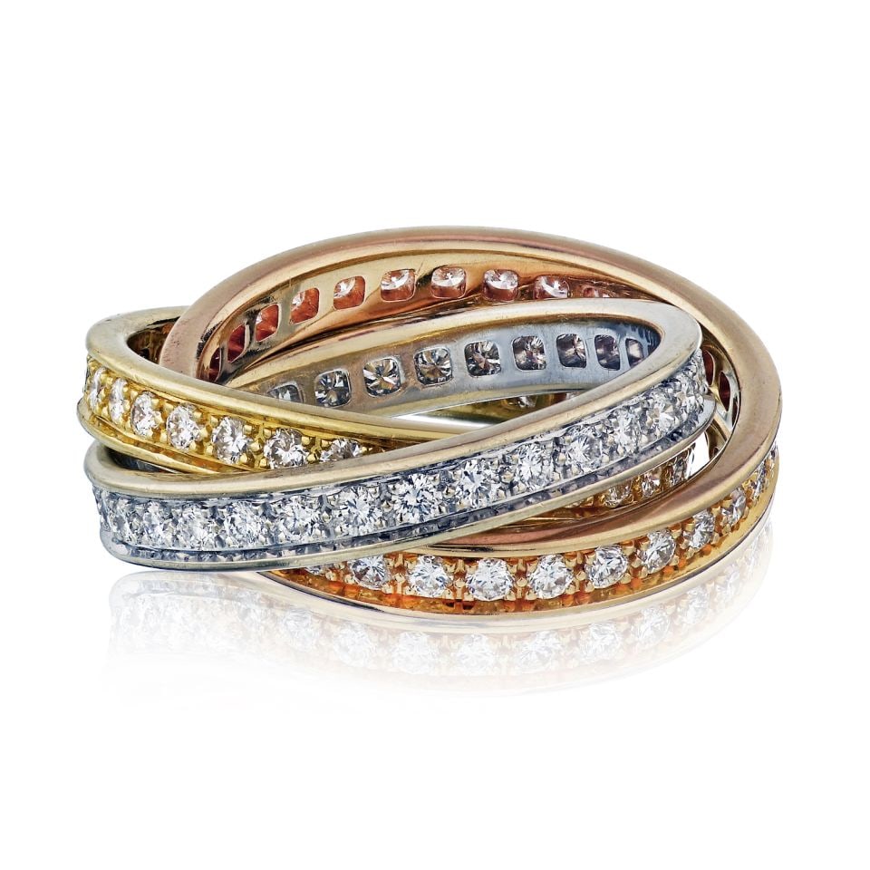 Cartier Trinity Diamond Ring French Size 52 Estate Jewelry: Cartier Trinity Diamond Ring French Size 52 Estate Jewelry Experience the elegance of the Cartier Trinity Diamond Ring, a stunning estate piece that showcases the iconic Trinity design. This exquisite