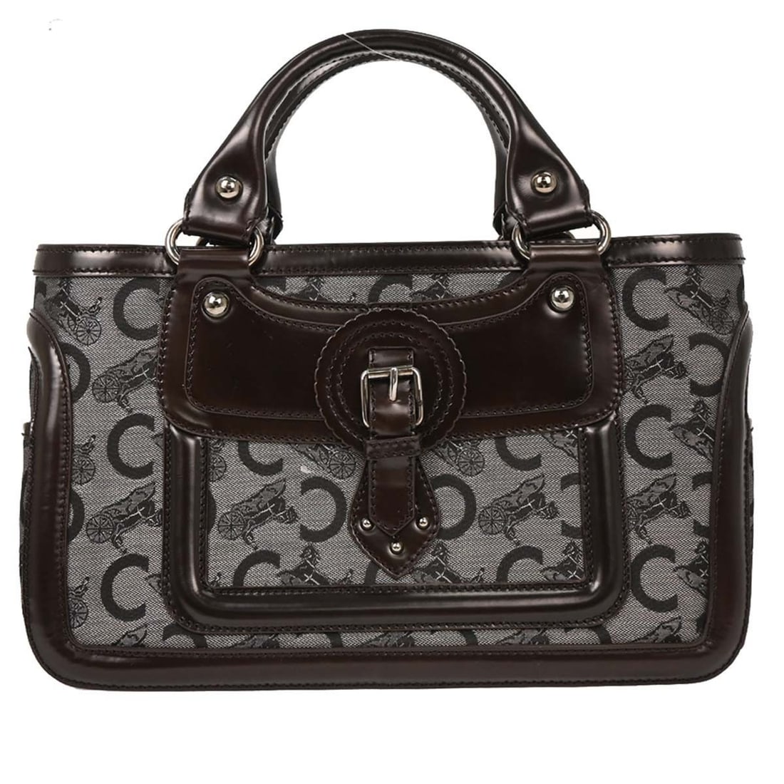 Celine Boogie Bag Brown Black Canvas Leather Tote Handbag: Celine Boogie Bag Brown Black Canvas Leather Tote Handbag This Celine Boogie Bag is a stylish medium-sized tote designed for casual occasions. Made from a combination of canvas and leather, it feature