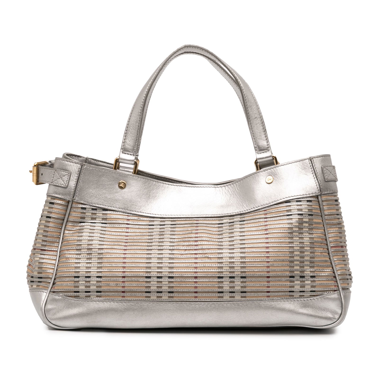 Burberry Haymarket Check Ravensdon Handbag Coated Canvas Silver: Burberry Haymarket Check Ravensdon Handbag Coated Canvas Silver This Burberry Haymarket Check Coated Canvas Ravensdon Handbag is expertly crafted from durable coated canvas with luxurious leather trim