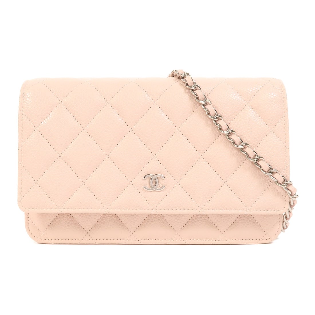 Chanel Pink Calfskin Leather Wallet on Chain Shoulder Bag with Silver Hardware (1 of 18)