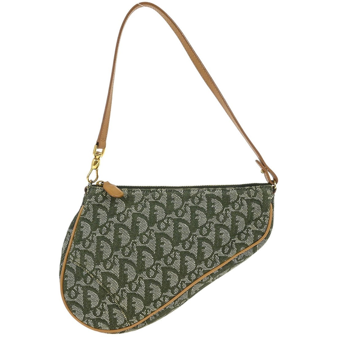 Christian Dior Green Saddle Handbag with Shoulder Strap: Christian Dior Green Saddle Handbag with Shoulder Strap This Christian Dior Green Trotter Saddle Handbag is a chic accessory designed for style and functionality. With a small size perfect for daily u