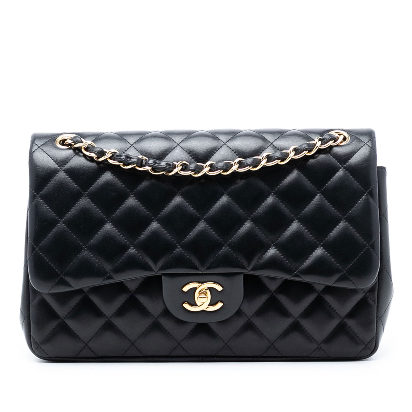 Black Chanel Jumbo Classic Lambskin Double Flap Shoulder Bag with CC Turn Lock (1 of 8)