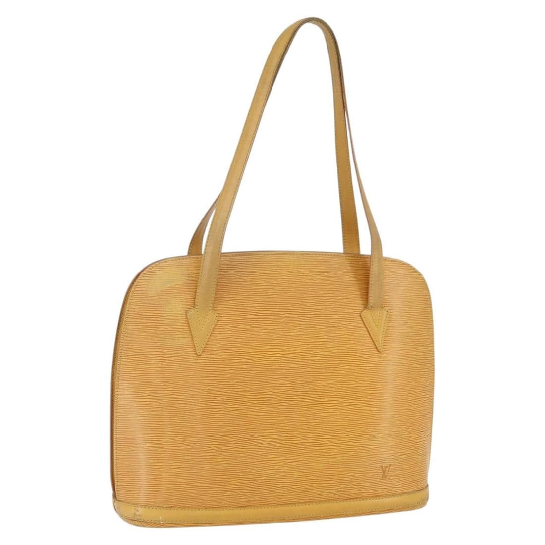 Yellow Epi Leather Louis Vuitton Lussac Shoulder Bag: Yellow Epi Leather Louis Vuitton Lussac Shoulder Bag This Louis Vuitton Lussac handbag for women is crafted from yellow Epi leather. It features a shoulder strap and metal fittings. The pre-owned bag