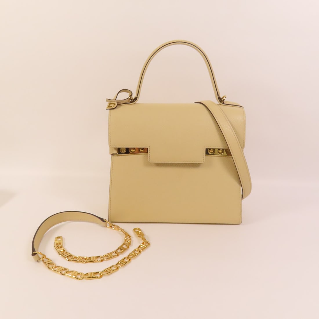 Delvaux Tempete PM 2way Shoulder Bag Beige Calfskin Leather - 11