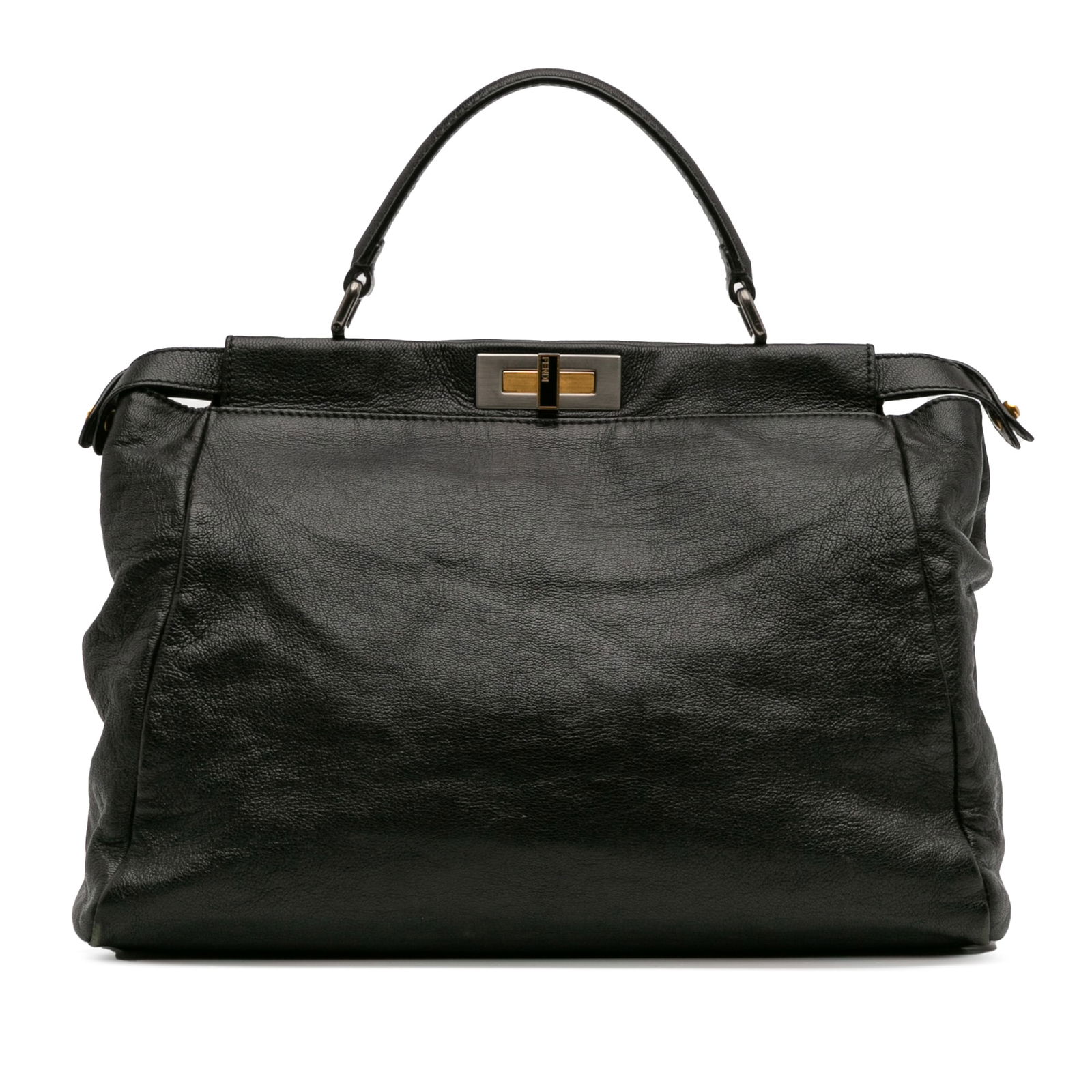 Fendi Large Black Goatskin Peekaboo Iconic Satchel: Fendi Large Black Goatskin Peekaboo Iconic Satchel Introducing the Fendi Large Goatskin Peekaboo Iconic Satchel, an exquisite blend of style and functionality. This luxurious bag is crafted from premi