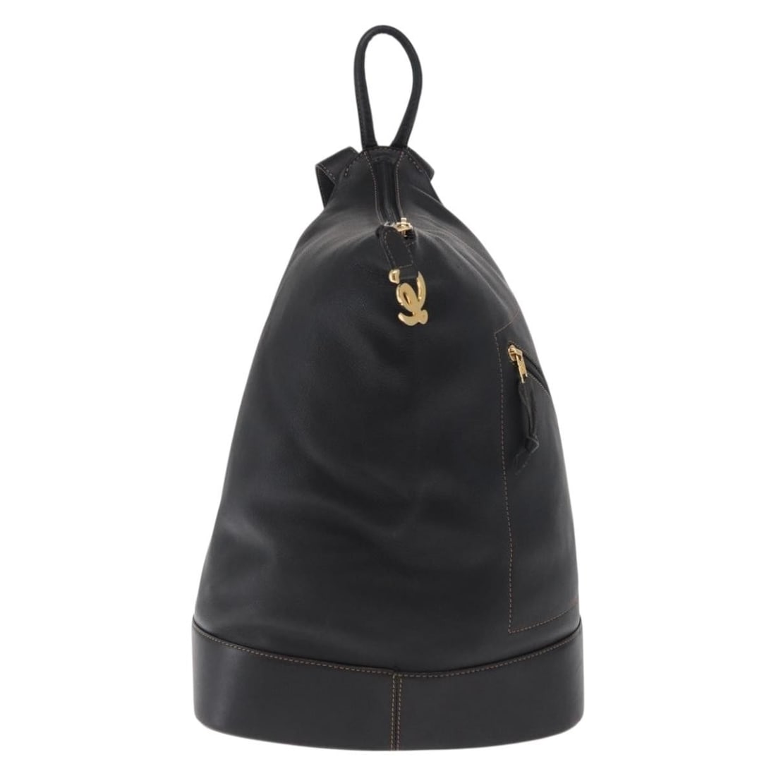 Black Leather Anton Backpack by Loewe for Women: Black Leather Anton Backpack by Loewe for Women This Loewe Anton Backpack is crafted from black leather designed for women. It features a spacious interior and shoulder straps, showing slight signs of