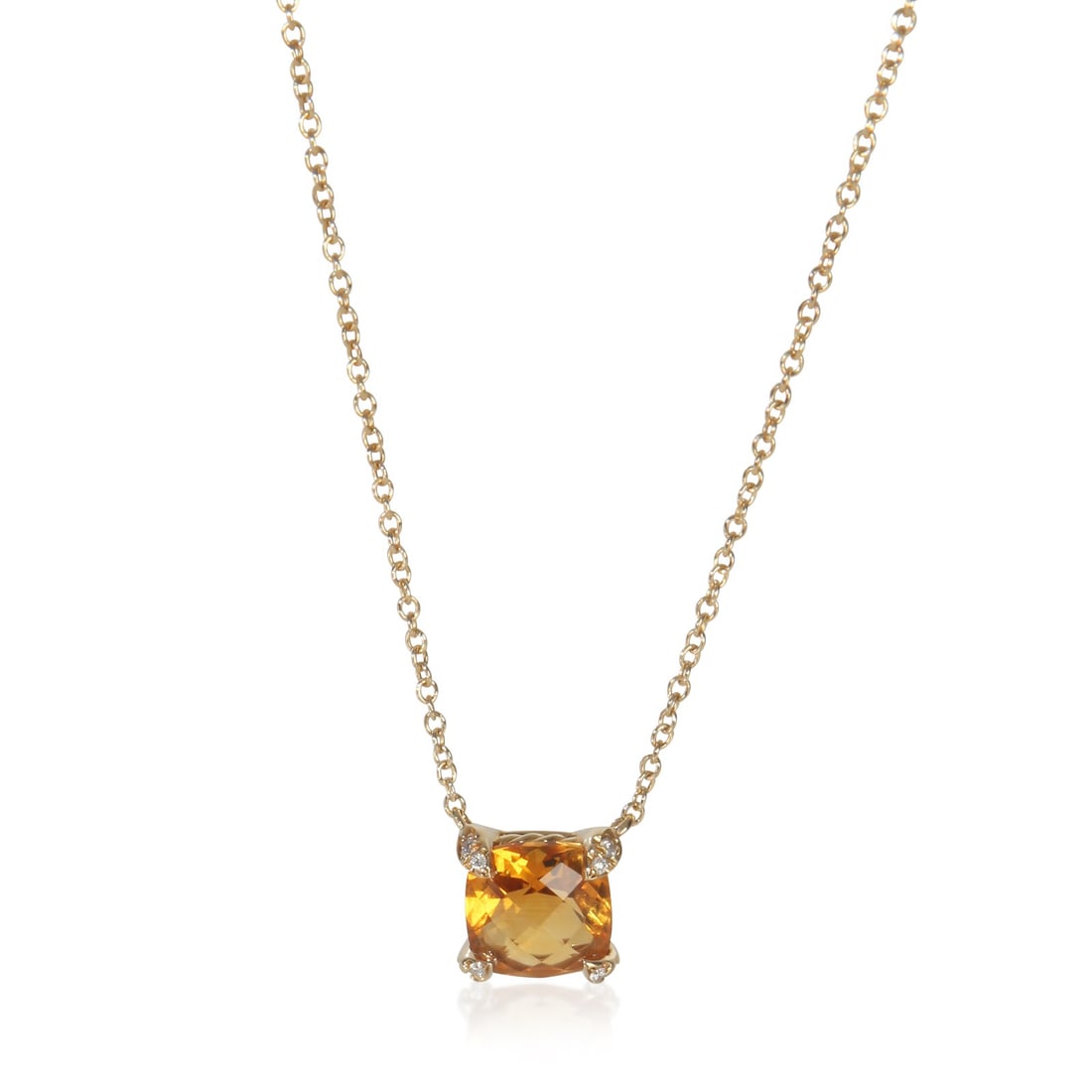 Petite Chatelaine Pendant in 18k Yellow Gold with Citrine and Diamonds: Petite Chatelaine Pendant in 18k Yellow Gold with Citrine and Diamonds This David Yurman Petite Chatelaine pendant features a round brilliant citrine as the main stone, accented by diamonds with a tot