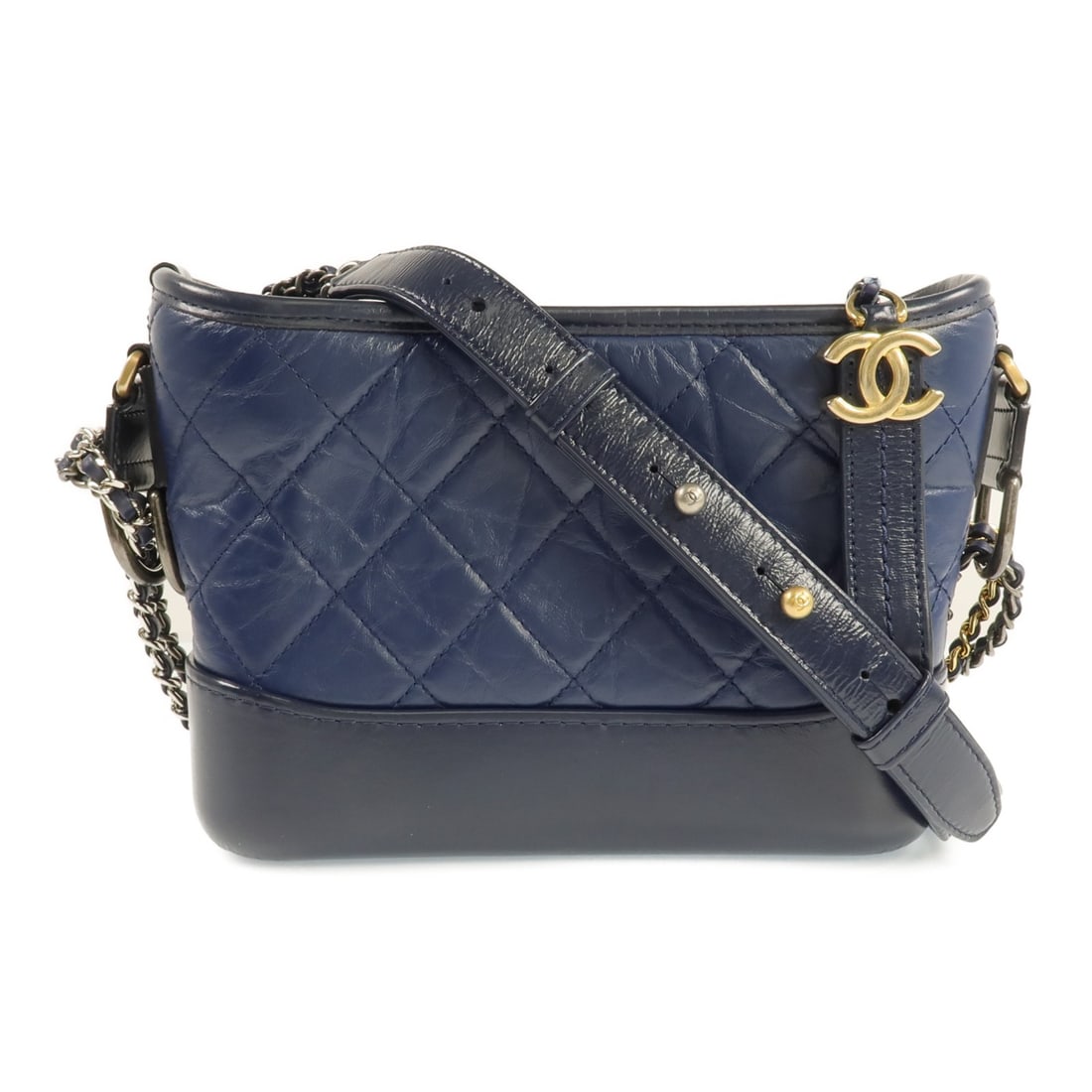 Chanel Gabrielle Small Blue Calfskin Chain Shoulder Bag with Mixed Metal Hardware: Chanel Gabrielle Small Blue Calfskin Chain Shoulder Bag with Mixed Metal Hardware This is a CHANEL Gabrielle Small Chain Shoulder Bag crafted from blue calfskin leather. The bag features both gold-ton