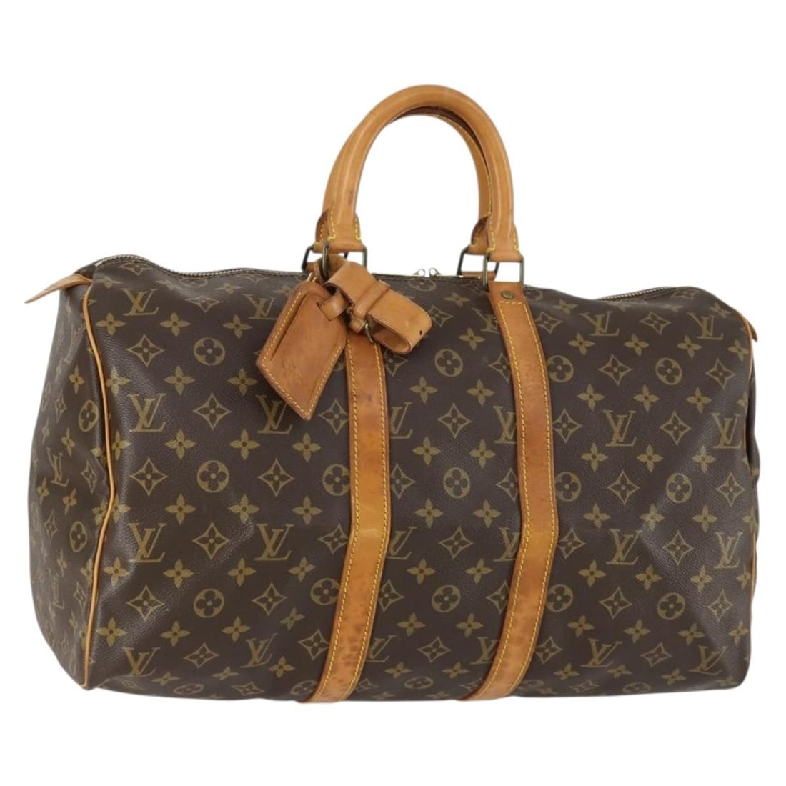 Unisex Monogram Canvas Keepall Bag by Louis Vuitton 45cm: Unisex Monogram Canvas Keepall Bag by Louis Vuitton 45cm Louis Vuitton Keepall Bag crafted from monogram canvas designed for unisex use. It features a brown color with leather handles and metal fittin
