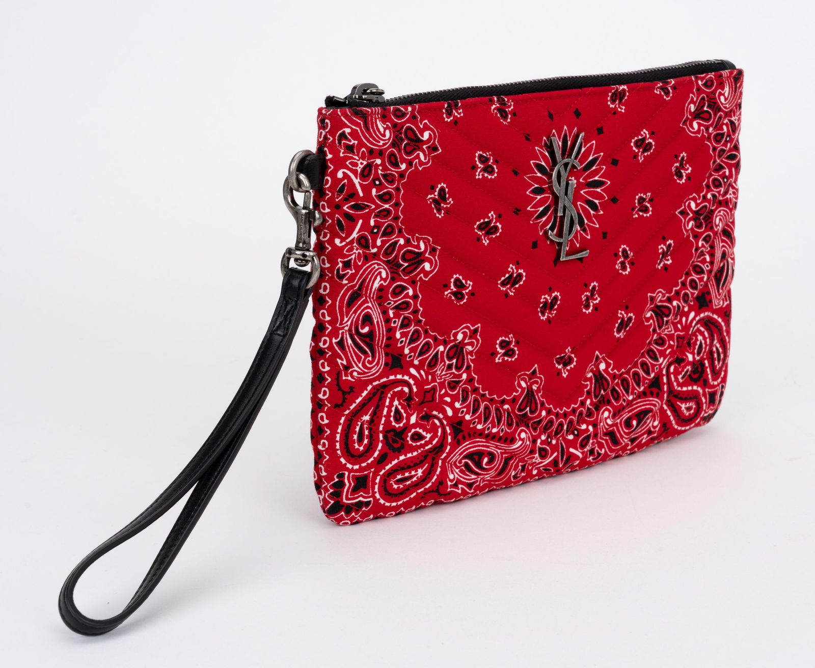 YSL Red Bandana Clutch with Detachable Wristlet - 2