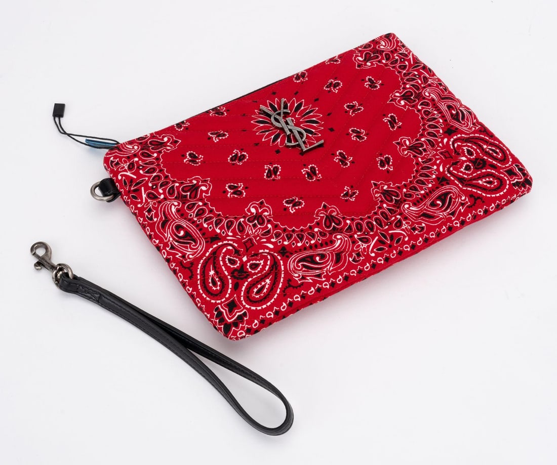 YSL Red Bandana Clutch with Detachable Wristlet - 4