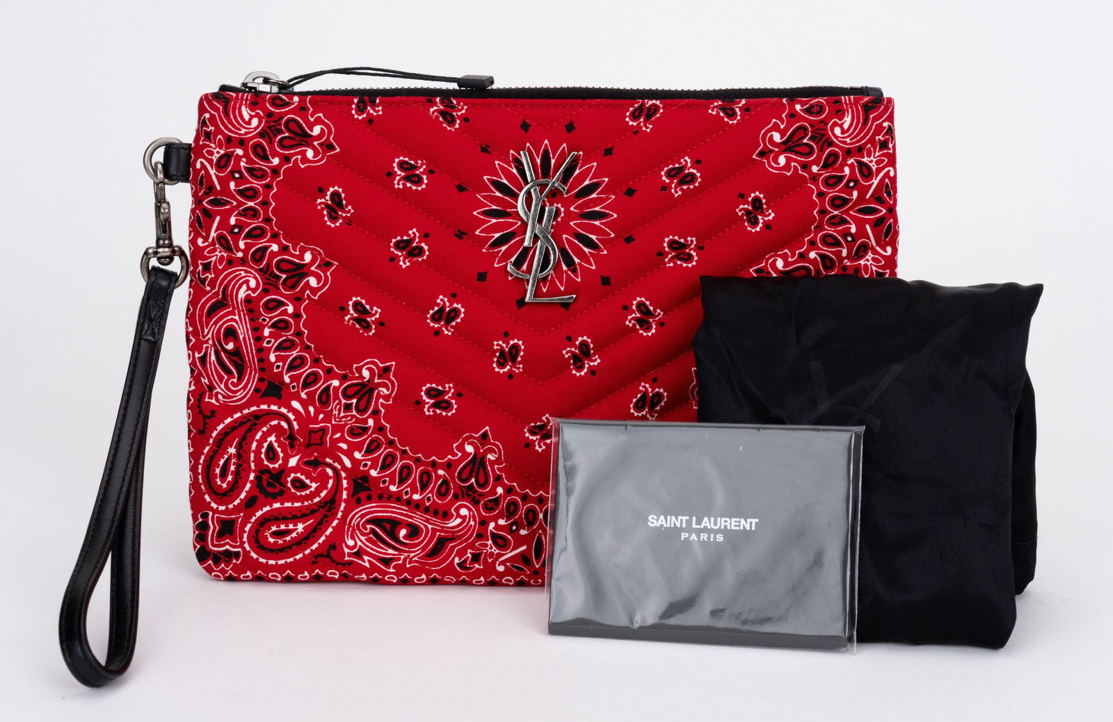 YSL Red Bandana Clutch with Detachable Wristlet - 7