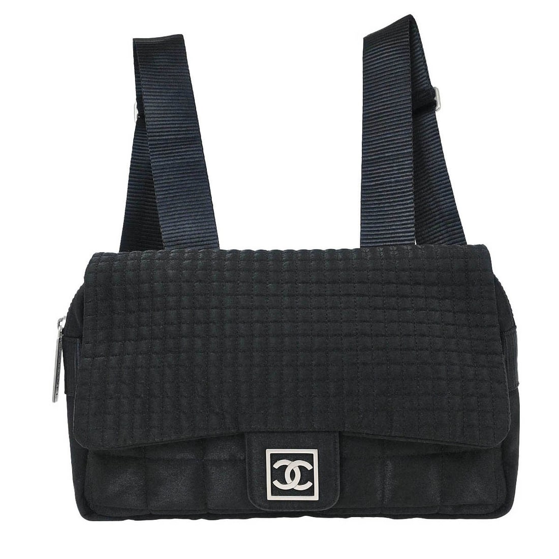 Chanel Black Nylon Sport Line Choco Bar Medium Backpack: Chanel Black Nylon Sport Line Choco Bar Medium Backpack Introducing the Chanel Black Nylon Sport Line Choco Bar Backpack, designed for the fashion-forward individual. This stylish backpack features a