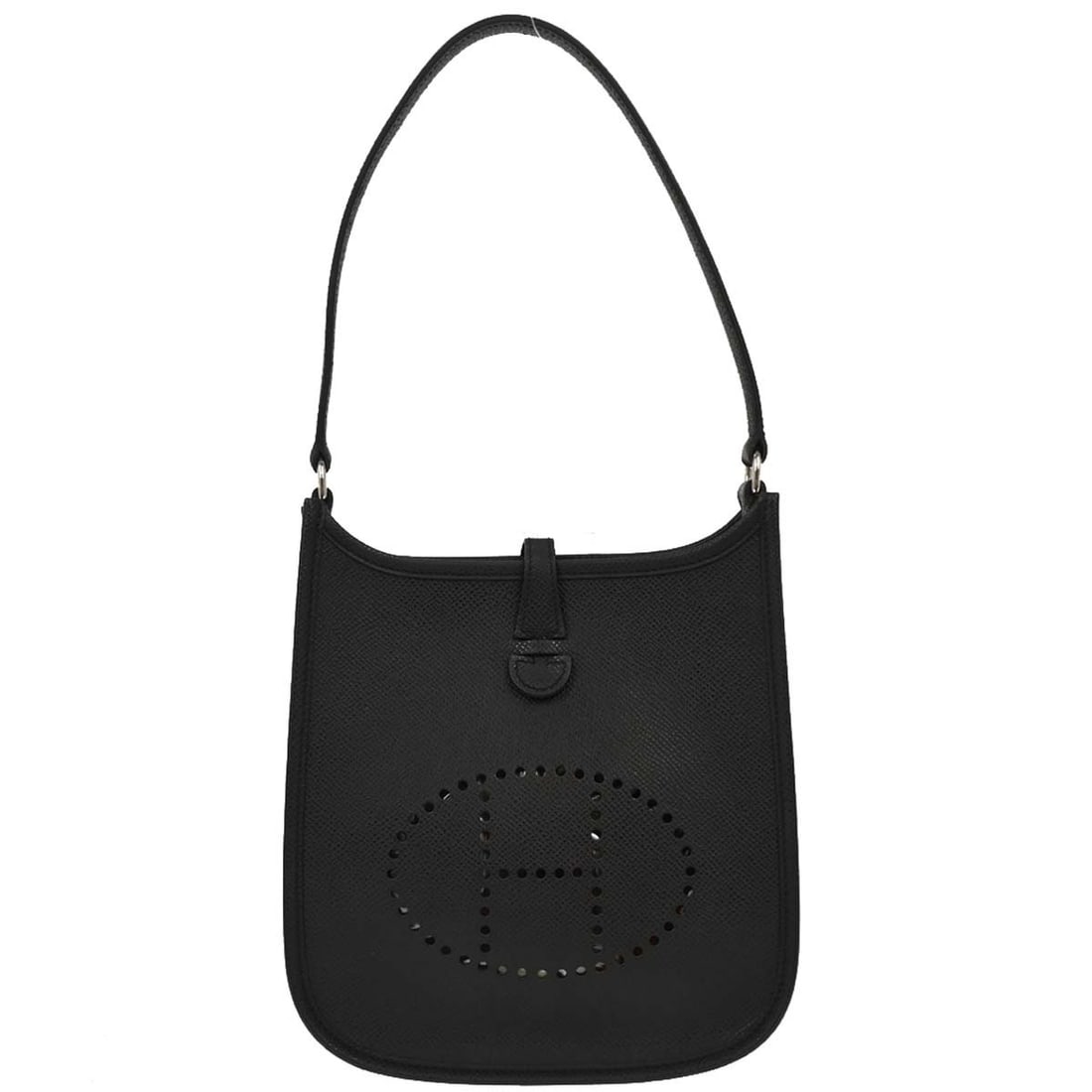 Hermes Black Epsom Evelyne TPM Shoulder Bag Silver Hardware: Hermes Black Epsom Evelyne TPM Shoulder Bag Silver Hardware Introducing the exquisite Hermes Black Epsom Evelyne TPM Handbag, an ideal accessory for casual occasions. This small shoulder bag features