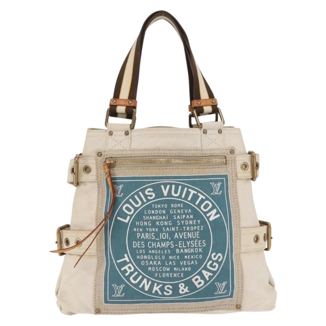 Louis Vuitton Globe Shopper Canvas Tote Beige Women's Bag 39cm: Louis Vuitton Globe Shopper Canvas Tote Beige Women's Bag 39cm Louis Vuitton Globe Shopper Tote crafted from beige canvas, designed for women. The tote features signs of use including surface loss of